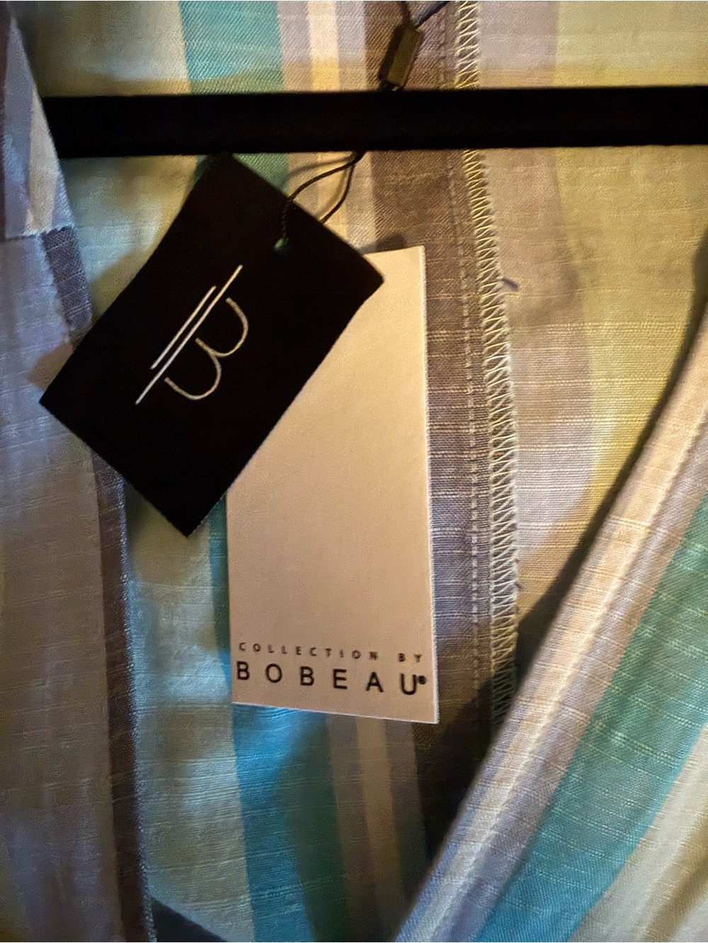 bobeau Striped Wrap Midi Dress in Aqua, Light Blue and Gray - Picture 8 of 8